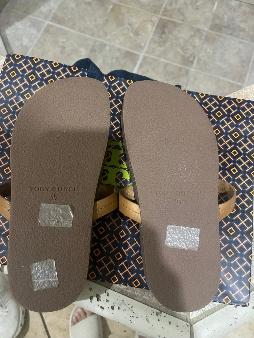 Tory Burch Chestnut Leather Logo Shearling Slide Sandals
